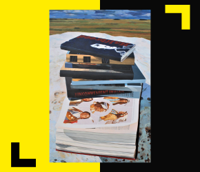 Artwork by David Garneau: Displacement: Indigenous on Indigenous Scholarship, acrylic on campus, 2019
