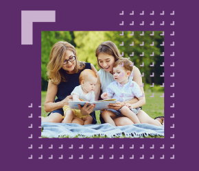 Children enjoy stories with their mother and grandmother.
