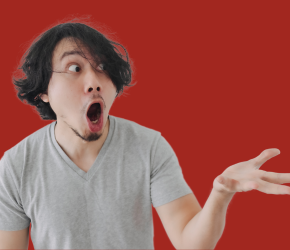 A man, looking shocked to hear that the library has a movie theatre that plays classic films and new releases - for free!!