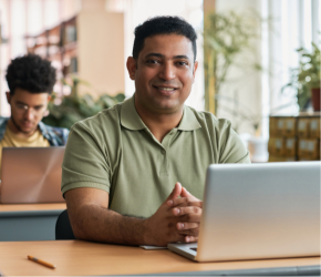 A man doing online learning through the library's digital service