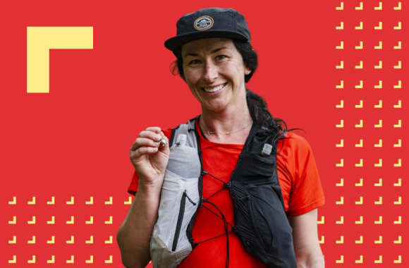 Runner Mandy Currie on a red background