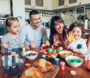 A family dying Easter eggs 