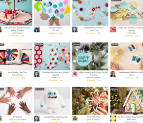 A screen shot of all the holiday crafts you can do using Creativebug.