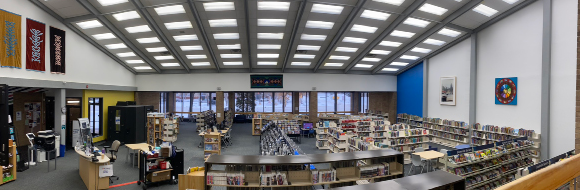 A panoramic view of the Sherwood Village Branch's refreshed main floor