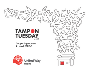 Text reads, Tampon Tuesday. Supporting women in need. Period.